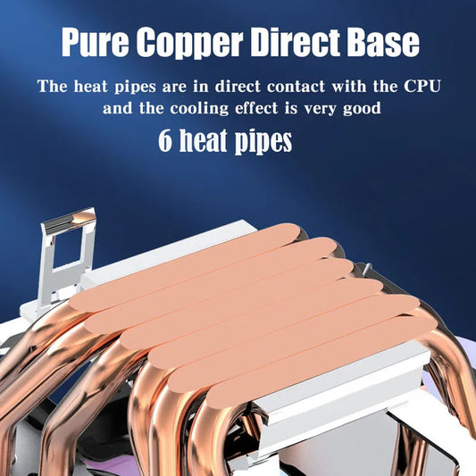 6 Heat Pipe CPU Cooler 4Pin PWM PC Quiet Air Cooler Fan for Intel LGA