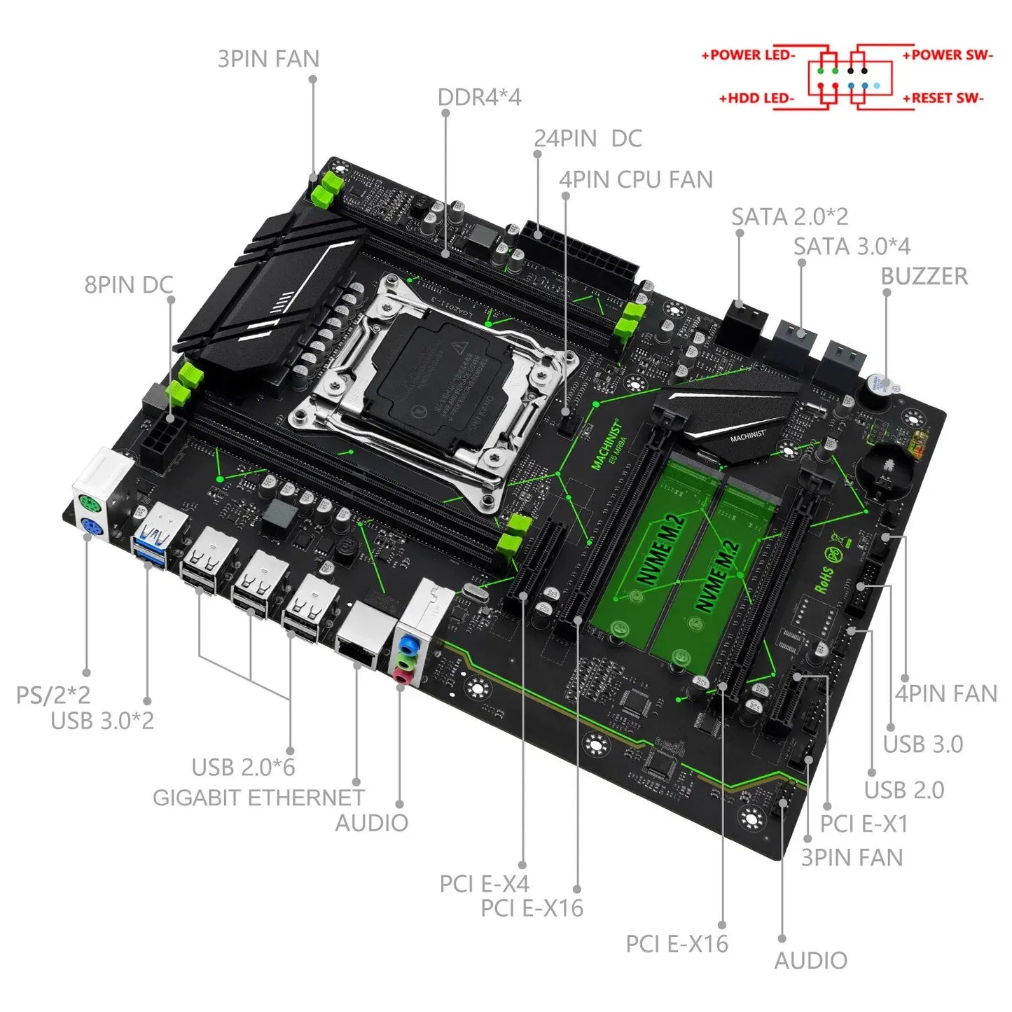 MACHINIST E5 MR9A V1.0 X99 Motherboard Support LGA 2011-3 Xeon E5 V3