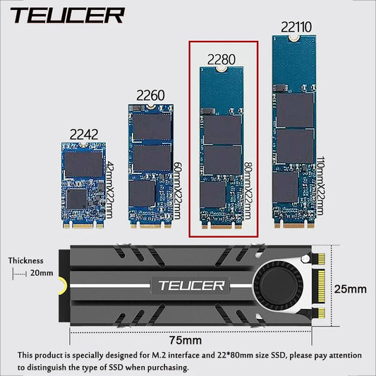 TEUCER M.2 SSD NVMe Heat Sink 2280 Solid State Disk Air Circulation