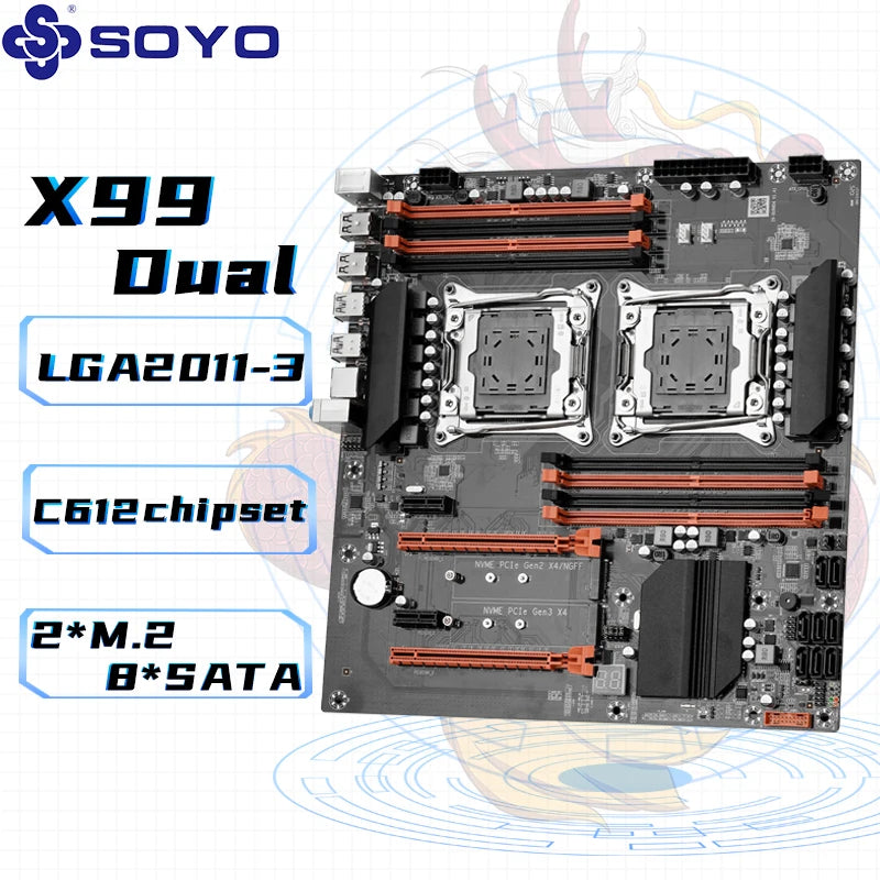 SOYO X99 Dual CPU Gaming Motherboard DDR4 M.2 NVME USB3.0 E-ATX