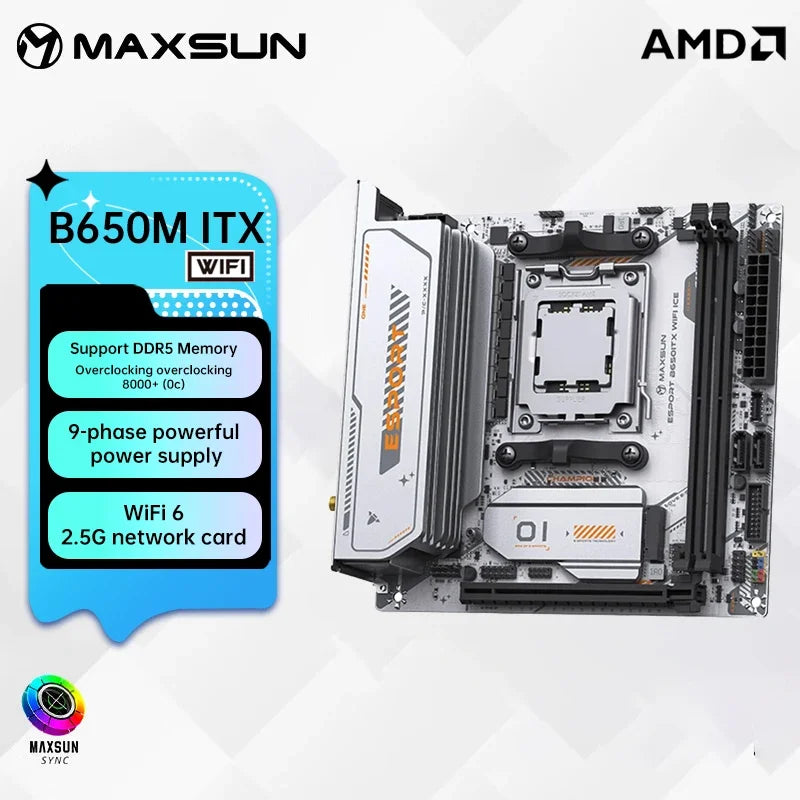 MAXSUN B650M Motherboard ITX AMD Ryzen AM5 DDR5 Supports
