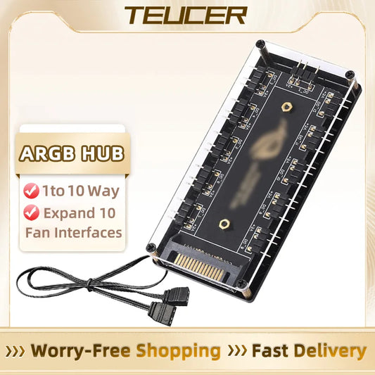 ARGB Connector 1 To 10 Port Splitter Hub 5V 3Pin ARGB Case Fan Hub