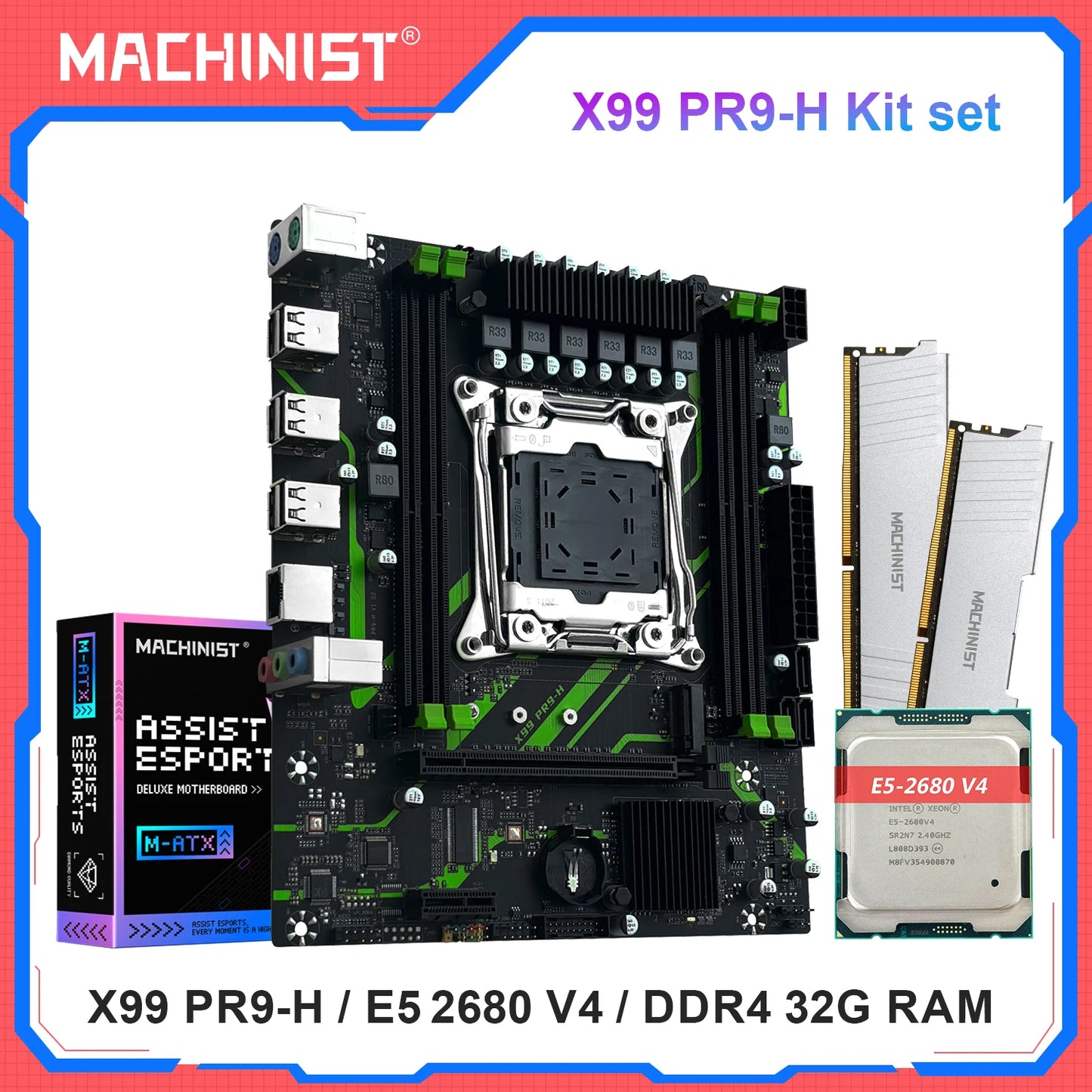 PR9-H MACHINIST X99 Motherboard combo With Intel Xeon E5 2680 V4 LGA