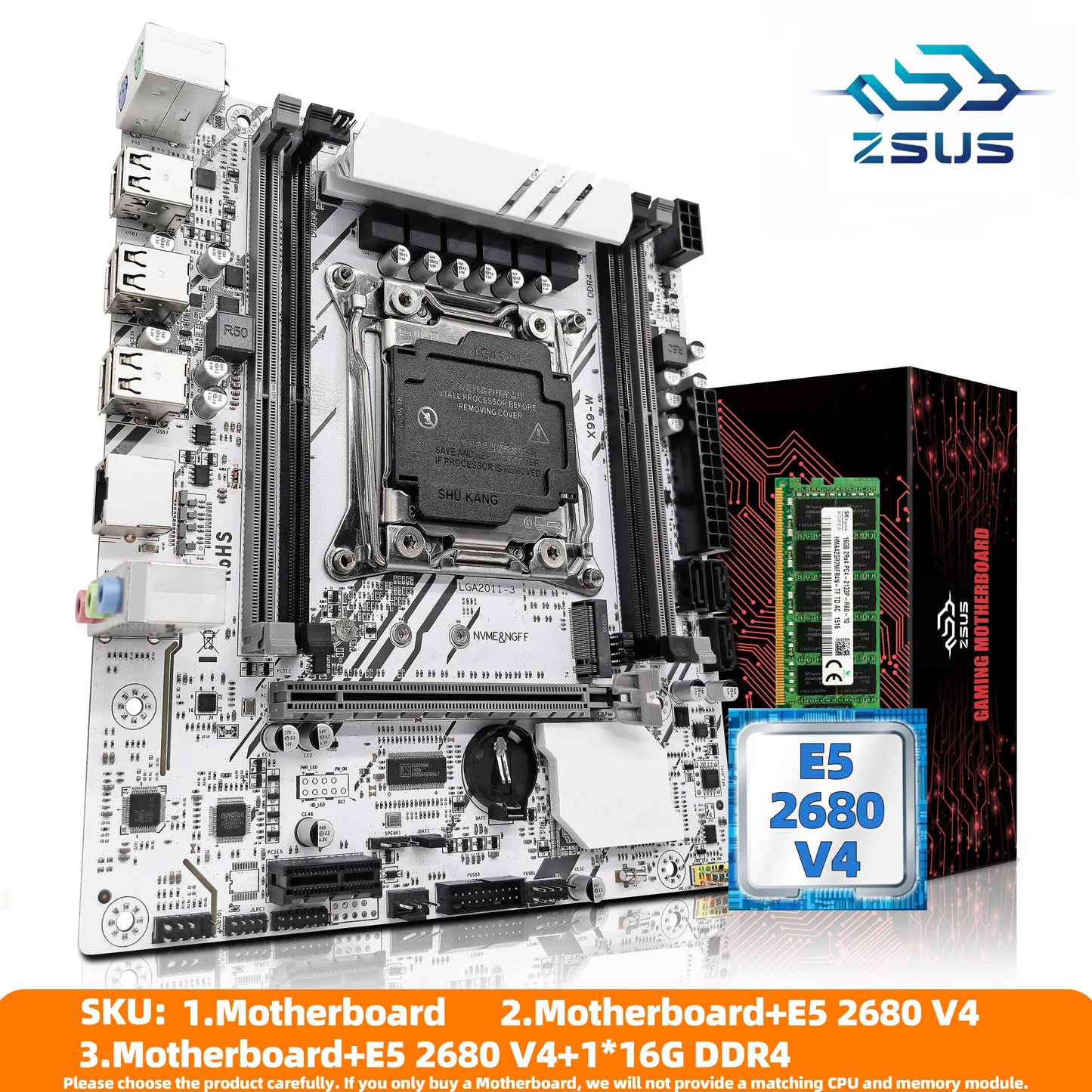 ZSUS X99-W Motherboard Set Kit With LGA2011-3 Xeon E5 2680V4 CPU DDR4