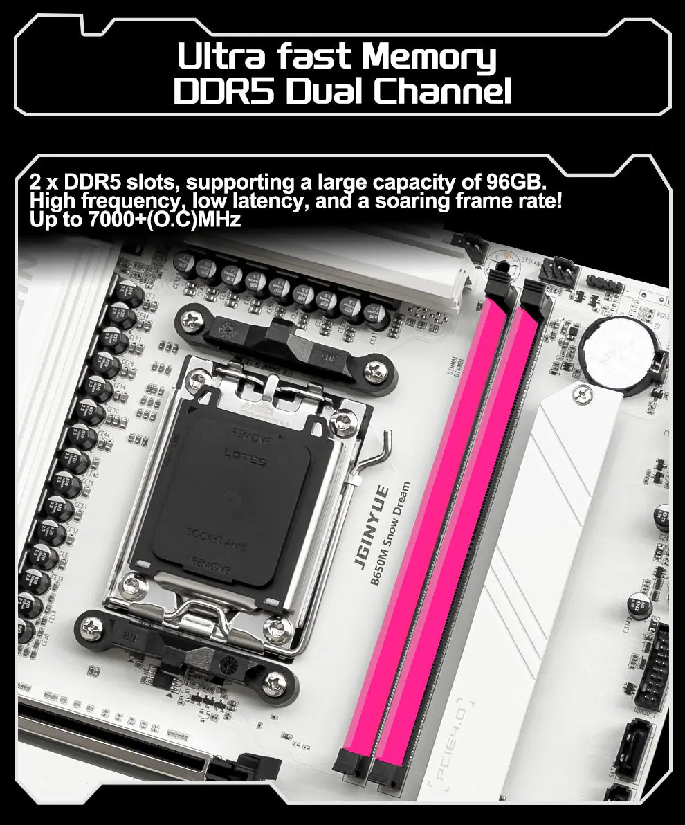 JGINYUE B650M Snow Dream AM5 DDR5 ARGB M-ATX Motherboard For Gaming