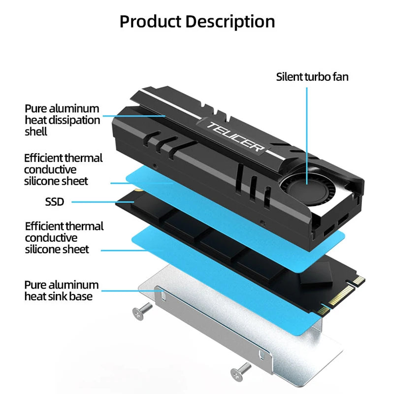 TEUCER M.2 SSD NVMe Heat Sink 2280 Solid State Disk Air Circulation