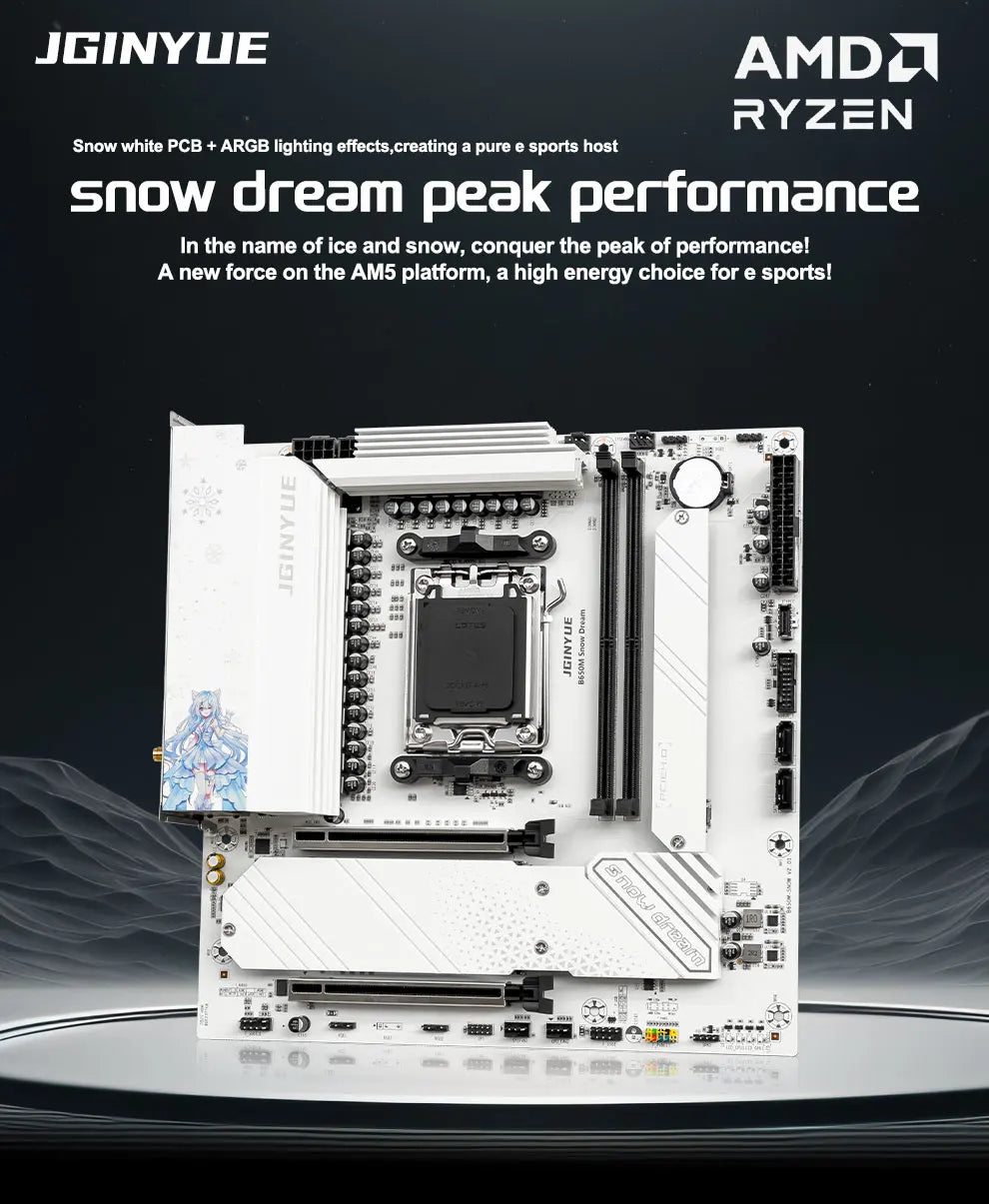 JGINYUE B650M Snow Dream AM5 DDR5 ARGB M-ATX Motherboard For Gaming