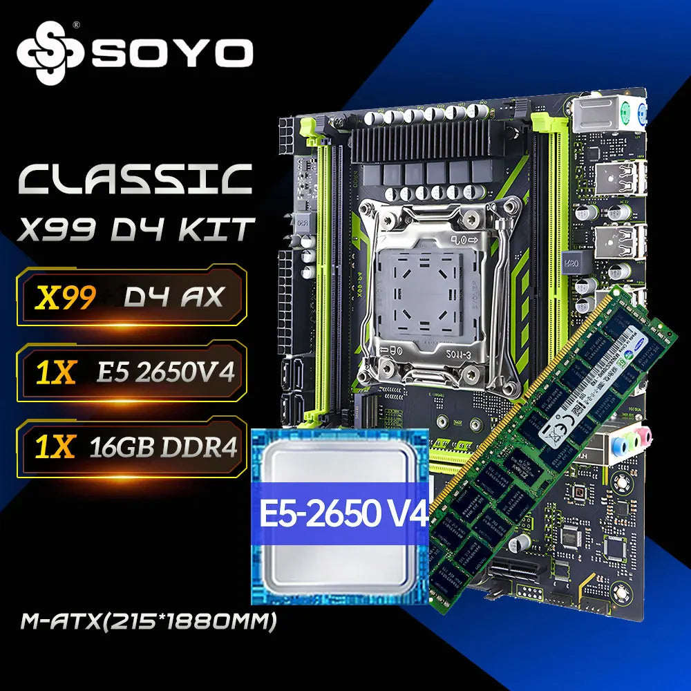 X99-8D4 SOYO Motherboard Set Kit With Intel LGA2011-3 Xeon E5 2650 V4