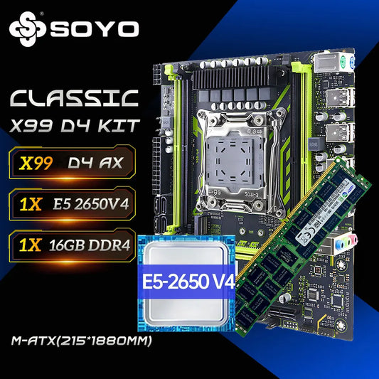 X99-8D4 SOYO Motherboard Set Kit With Intel LGA2011-3 Xeon E5 2650 V4