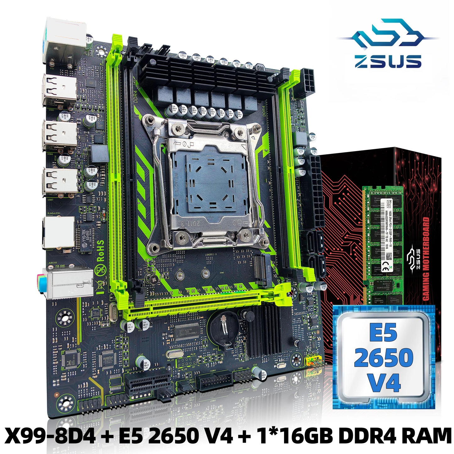 ZSUS X99-8D4 Motherboard Set Kit With LGA2011-3 Xeon E5 2650 V4 CPU