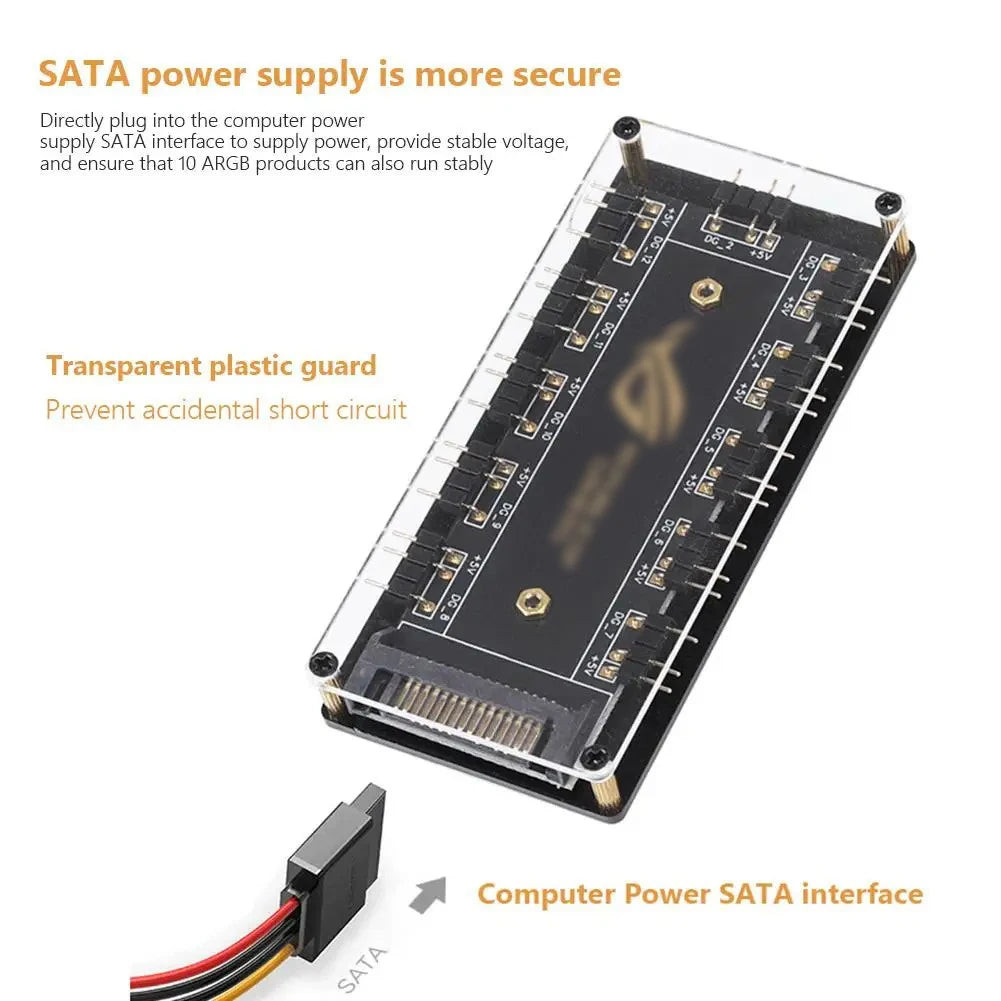 ARGB Connector 1 To 10 Port Splitter Hub 5V 3Pin ARGB Case Fan Hub